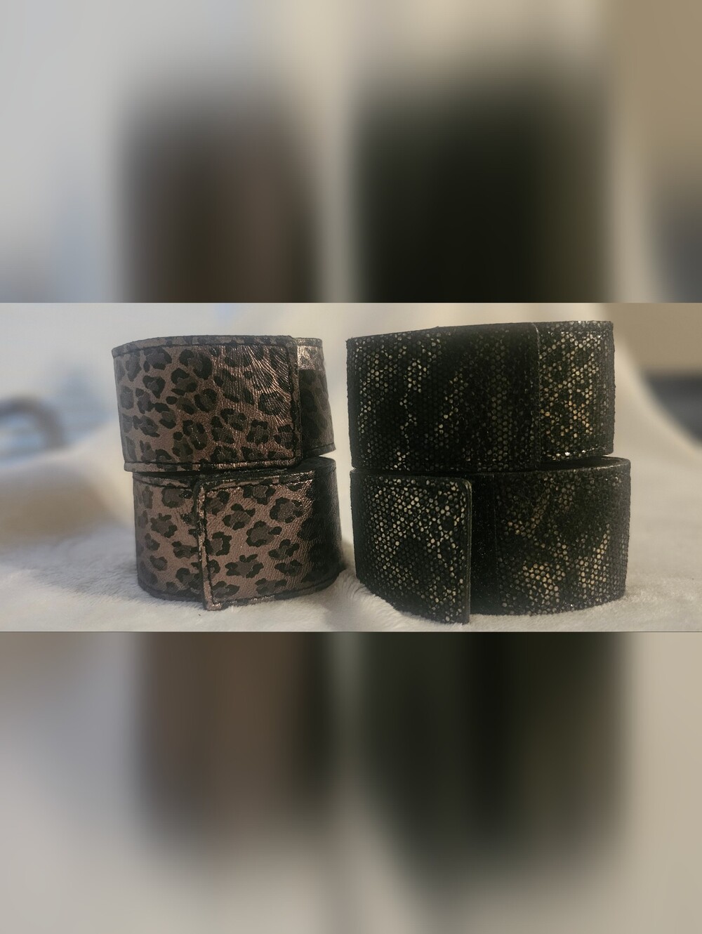 Wide Animal-Print Cuff Bracelets 2 Sets - Black & Brown